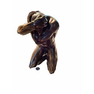 Veronese Male Figurine Stressed Kneeling Bronzed Cold Cast Resin Body Talk 2010